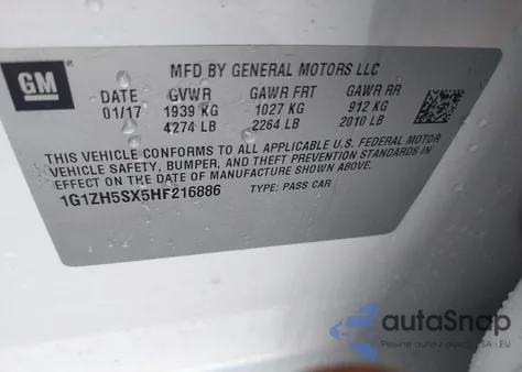 2017 Chevrolet Malibu Premier z USA, uszkodzony, nr VIN 1G1ZH5SX5HF216886
